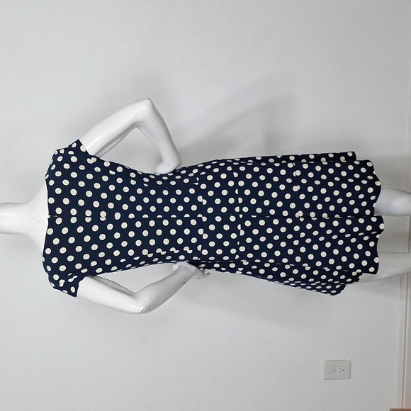 Anne Klein Navy Off White Polka Dot Drop Waist Retro Pin Up Dress Size 10 - Picture 6 of 10